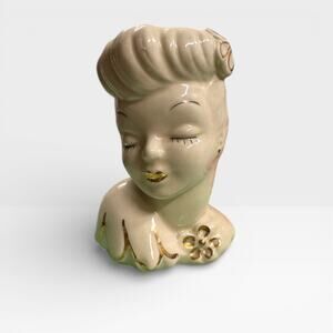 Vintage 1940s Glamour Girls Head Vase Ceramic White Gold Planter